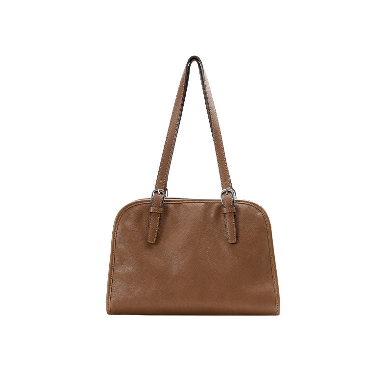 Women's Bowling Vegetable Tanned Leather Cowhide Portable Vintage Genuine Large Women's Shoulder Bag