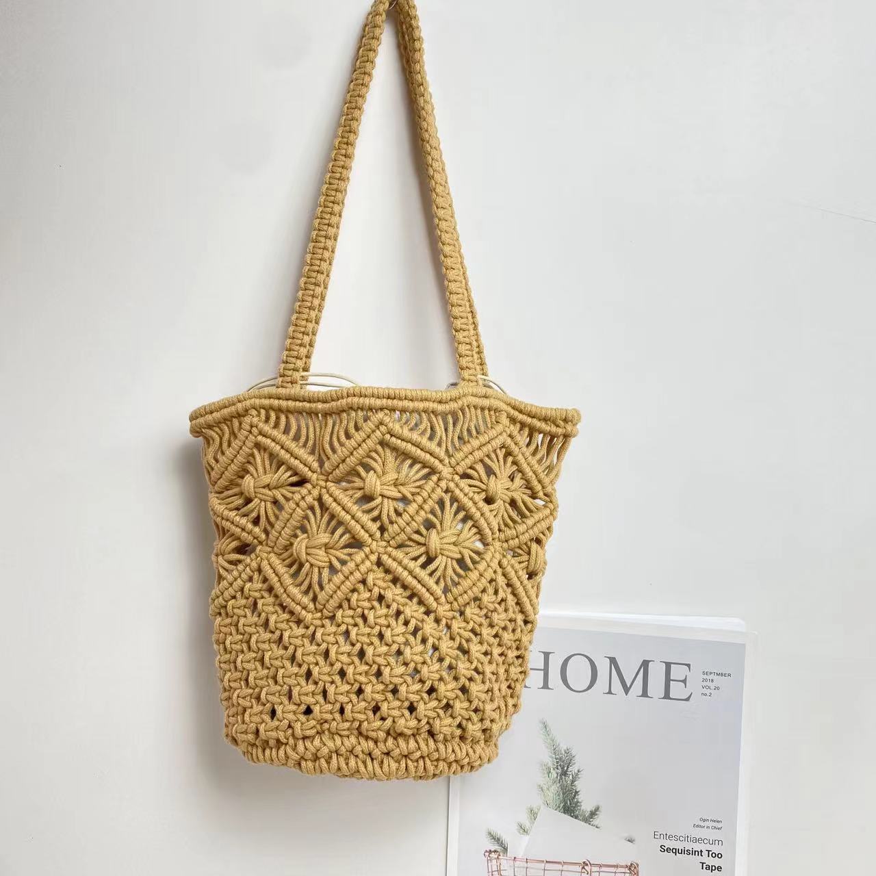 Retro Hollow Crocheted Woven Handmade Cotton Large Women's Shoulder Bag