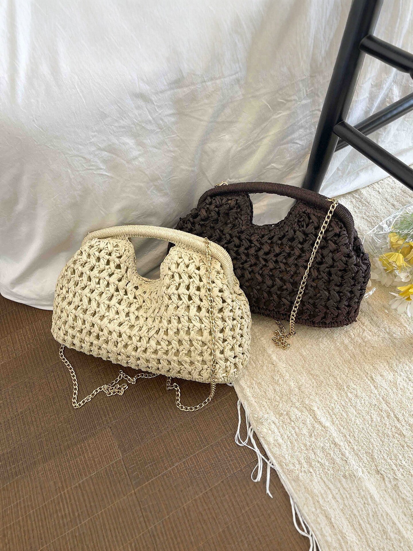 Women's Knitted Straw Chain Stylish Good Texture Women's Shoulder Bag