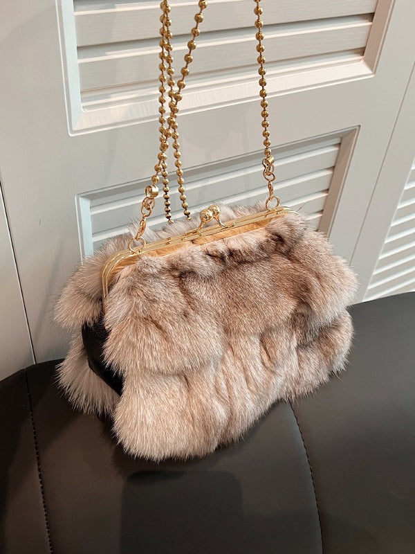 Women's Fox Fur Trend Chain Fashion Clipped Women's Messenger Bag