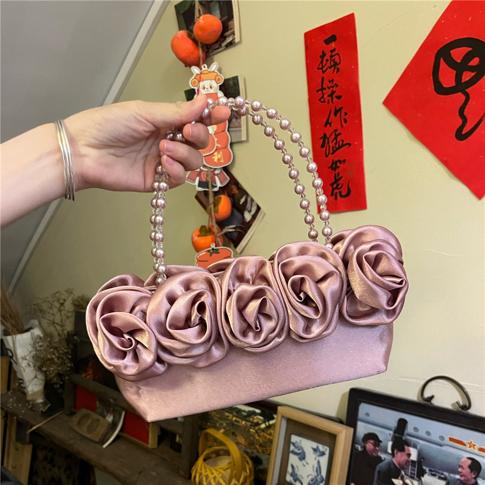Women's French Fairy Retro Flower Silk Rose Dinner Women's Handbag