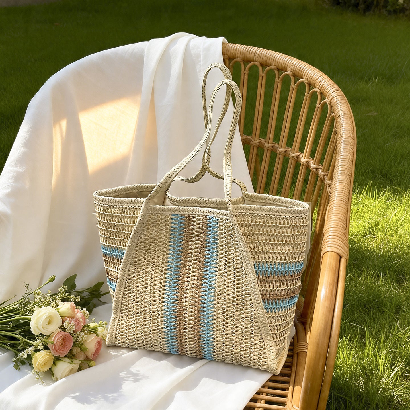 Women's Vegetable Basket Mother Storage Beach Weaving Mummy Bag