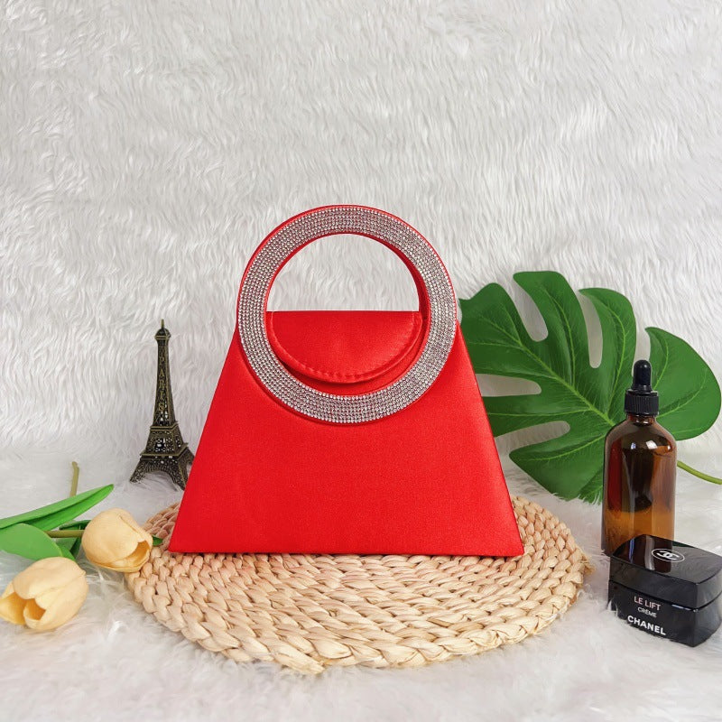 Round Water Diamond Banquet Silk Satin Trapezoidal Hand Dinner Bag