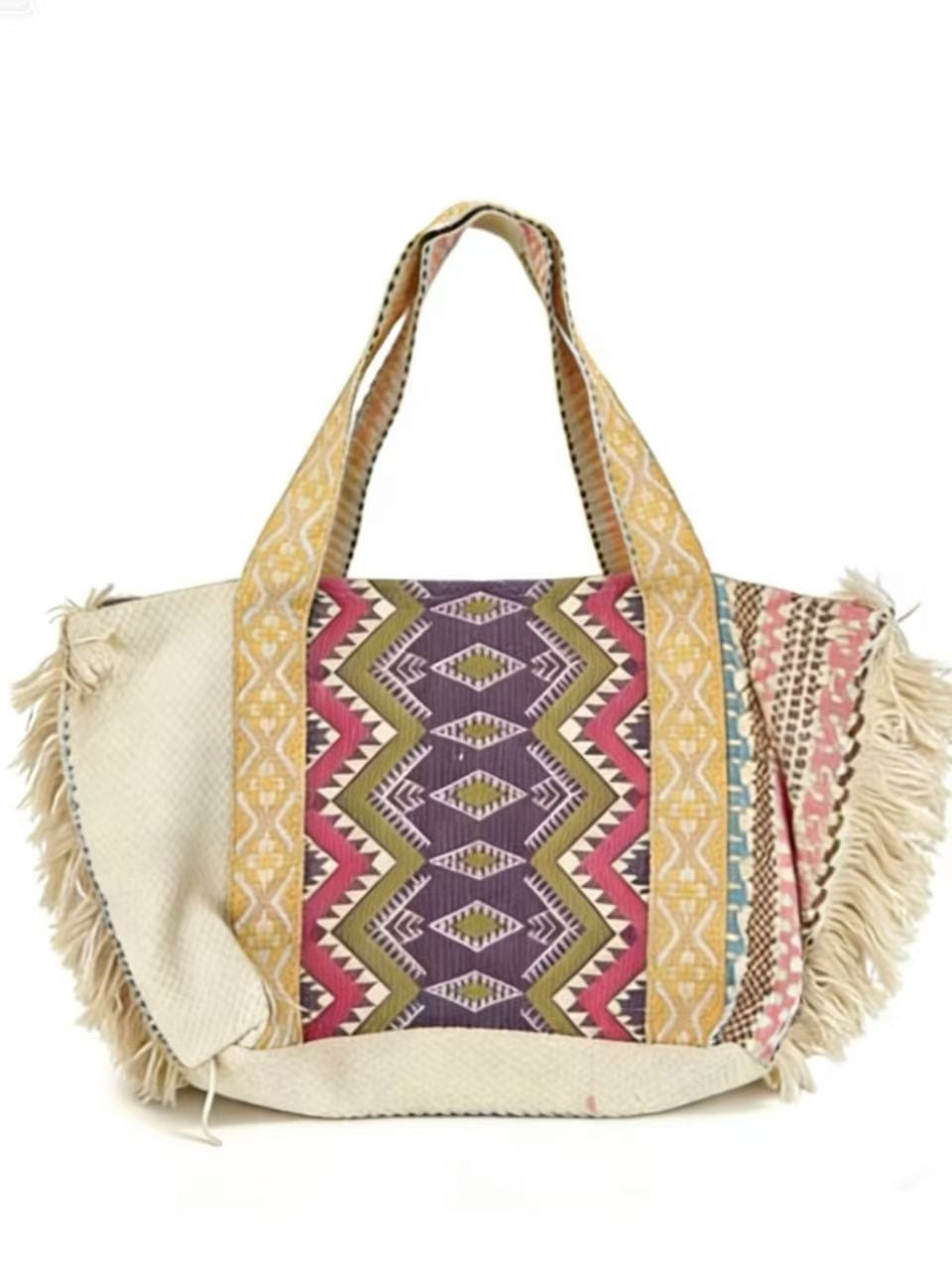 Women's Style Tassel Retro Geometric Pattern Large Capacity Totes Vacation Tote Bag