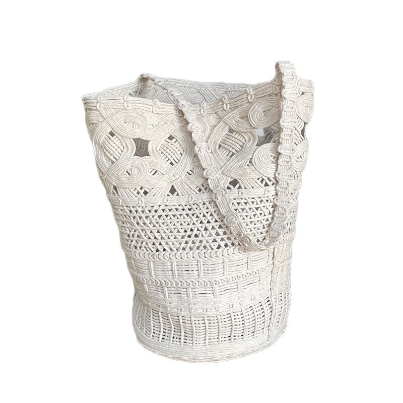 French Single Straw Hollow Lace Woven Vacation Women's Leather Bag
