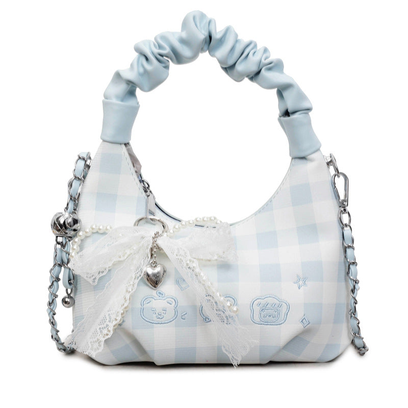 Women's Sweet Plaid Bowknot Fashion Commuter Western Small Square Bag