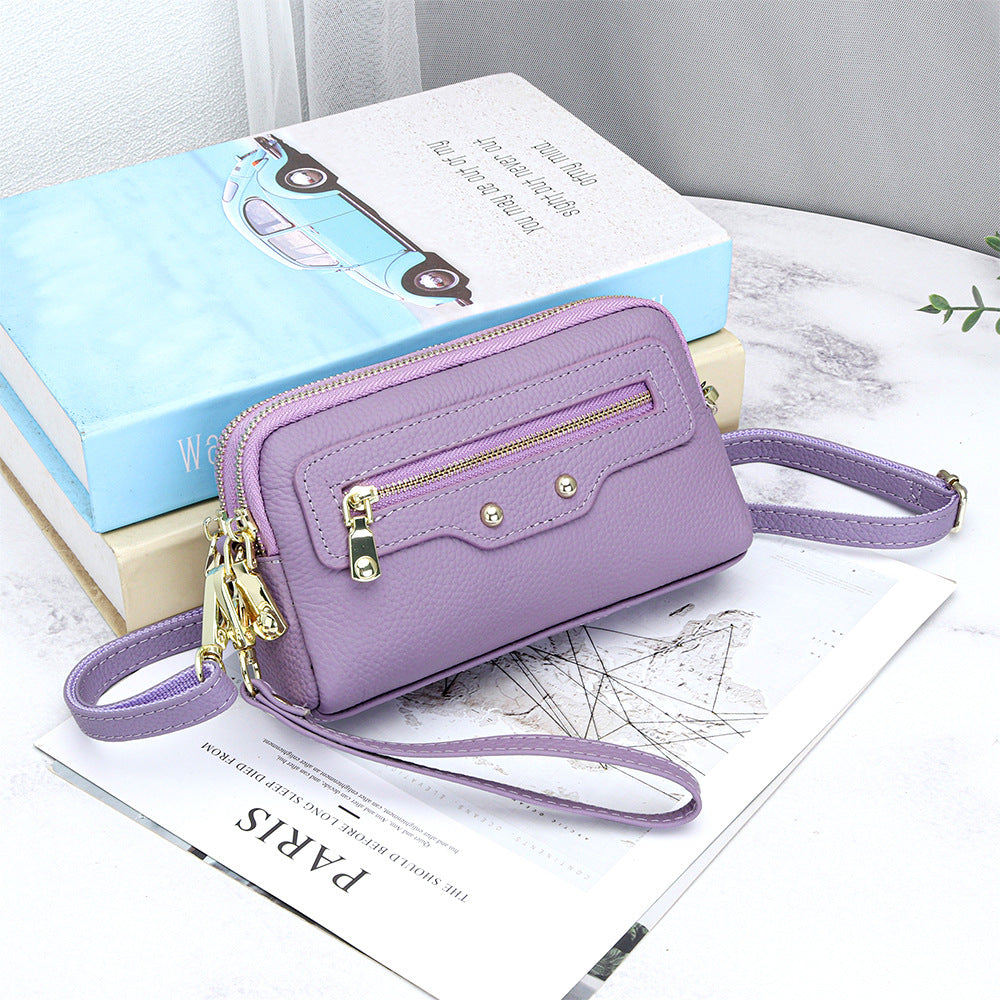 Women's Motorcycle Layer Cowhide Double Zipper Multifunctional Women's Messenger Bag