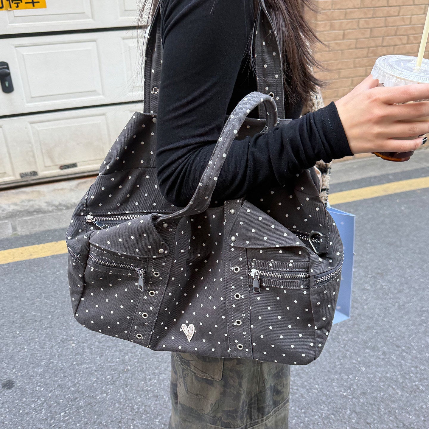 Polka Dot Commuter Love Light Asia Niche Large Women's Shoulder Bag