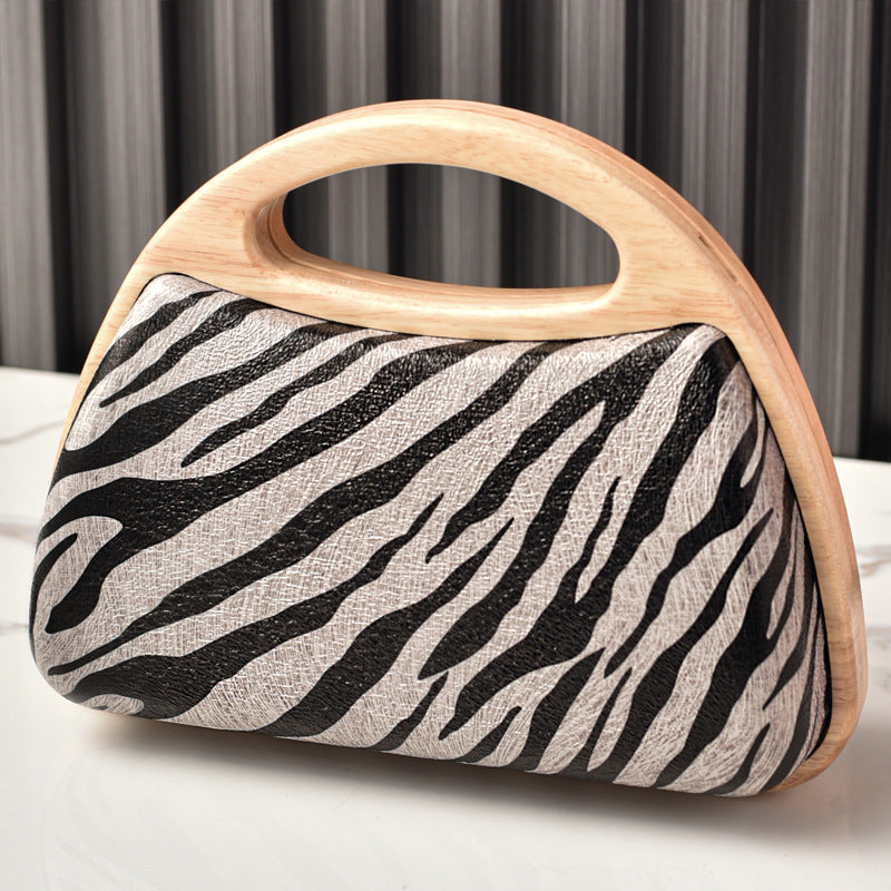 Zebra Pattern Vintage Shaped Wood Party Summer Dinner Bag