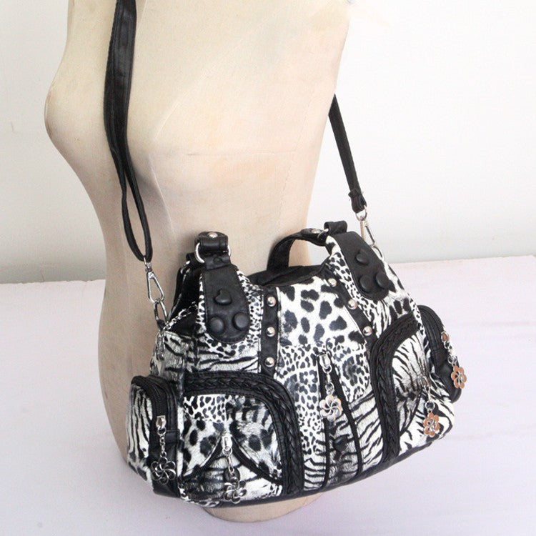 Fashion Western Style Washed Leather Leopard Print Women's Messenger Bag