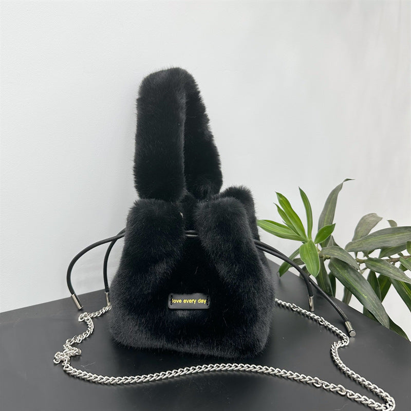 Plush Drawstring Chain Design Style Simple Bags