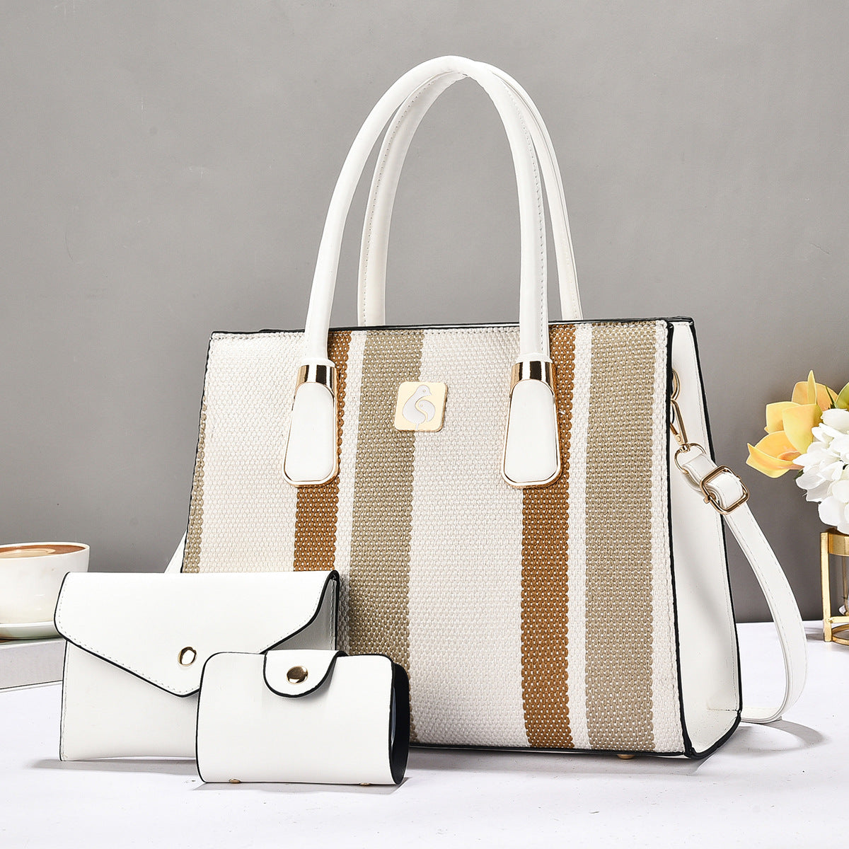 Durable Three-piece Striped Color-matching Versatile Fashion Women's Handbag
