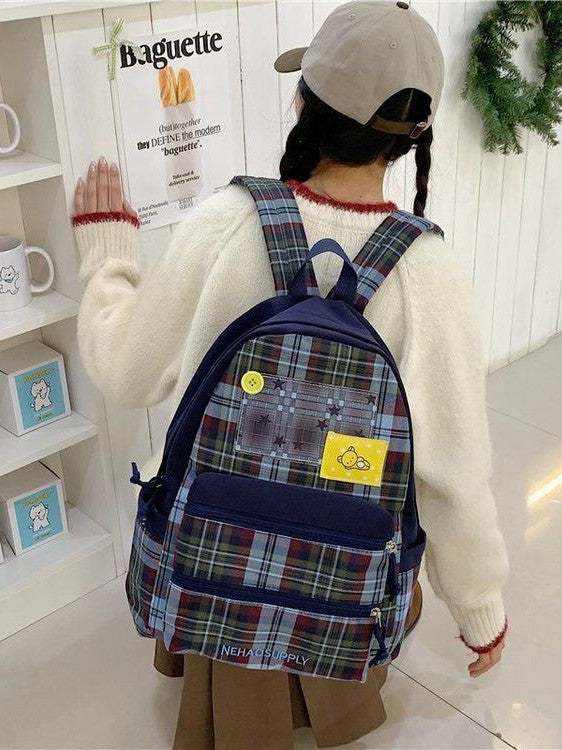 Retro Plaid Junior Large Capacity Female Backpacks