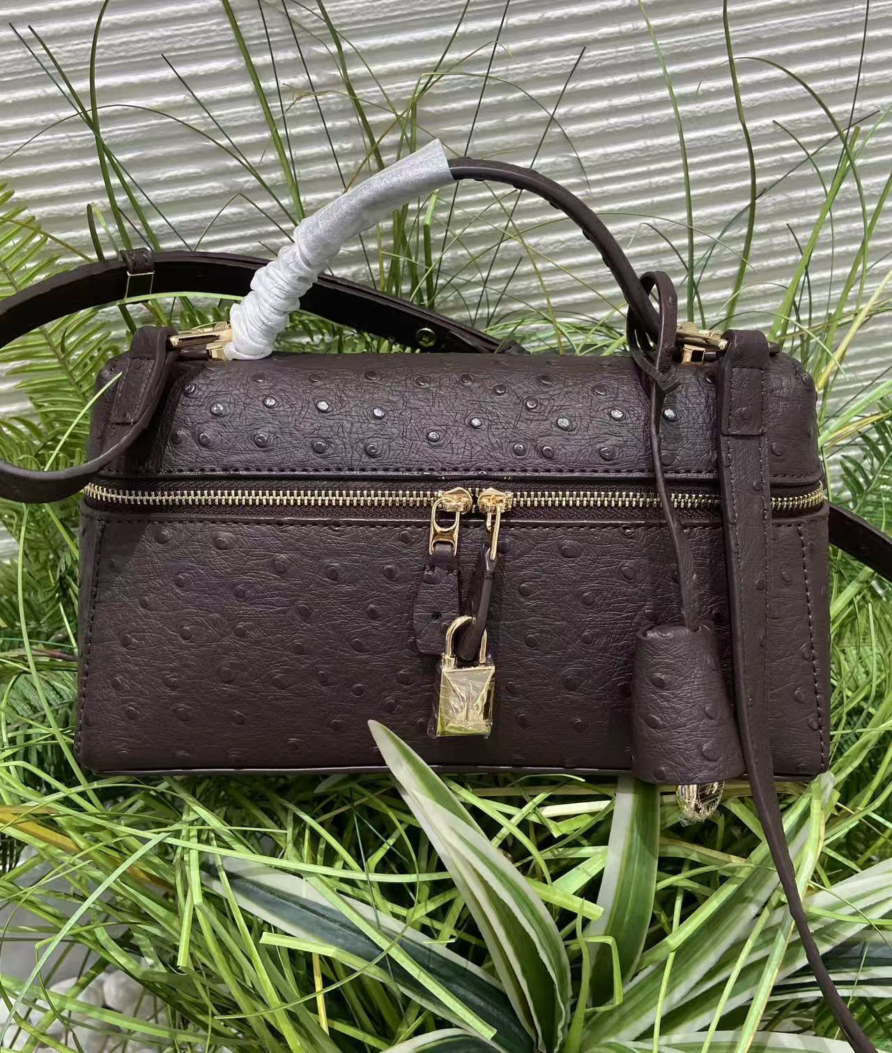 Women's Ostrich Grain Lunch Box Fashion Portable Women's Shoulder Bag