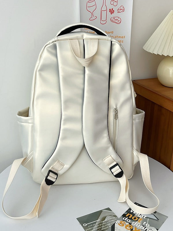 Women's Soft Leather Large Capacity Solid Color College Student Schoolbag