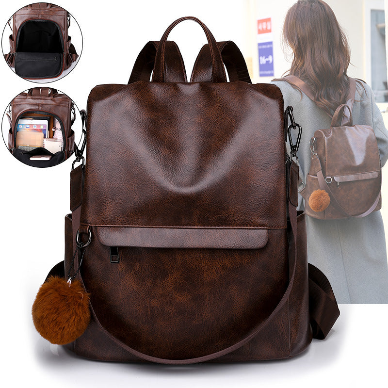 Women's Korean Street Fashion Individual Soft Leather Universal Backpack