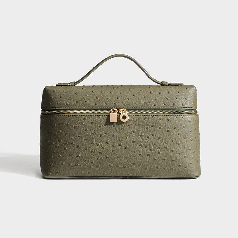 Women's Ostrich Grain Lunch Box Fashion Portable Small Square Bag