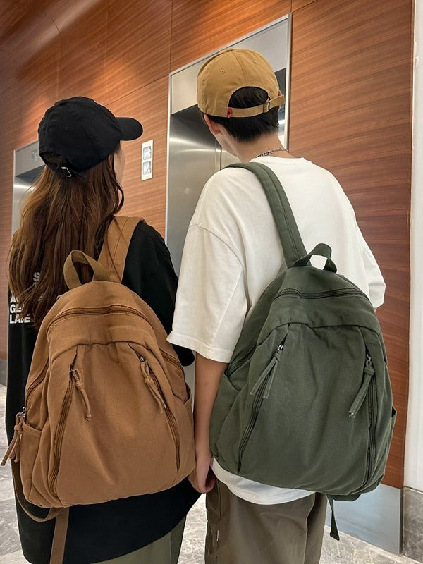 Women's & Men's Korean Large Capacity Washed Canvas Versatile Backpacks