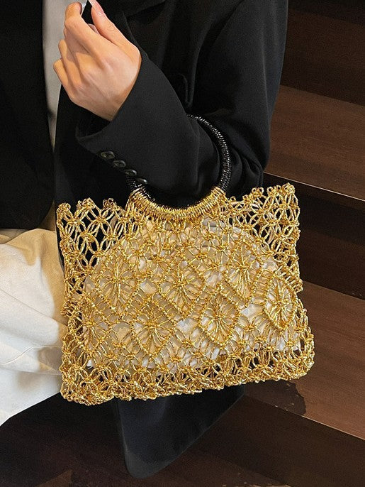 Women's Seaside Vacation Beach Woven Summer Hollow Large Women's Handbag
