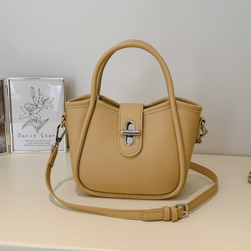 Women's Solid Color Niche Lychee Pattern Fresh Women's Messenger Bag