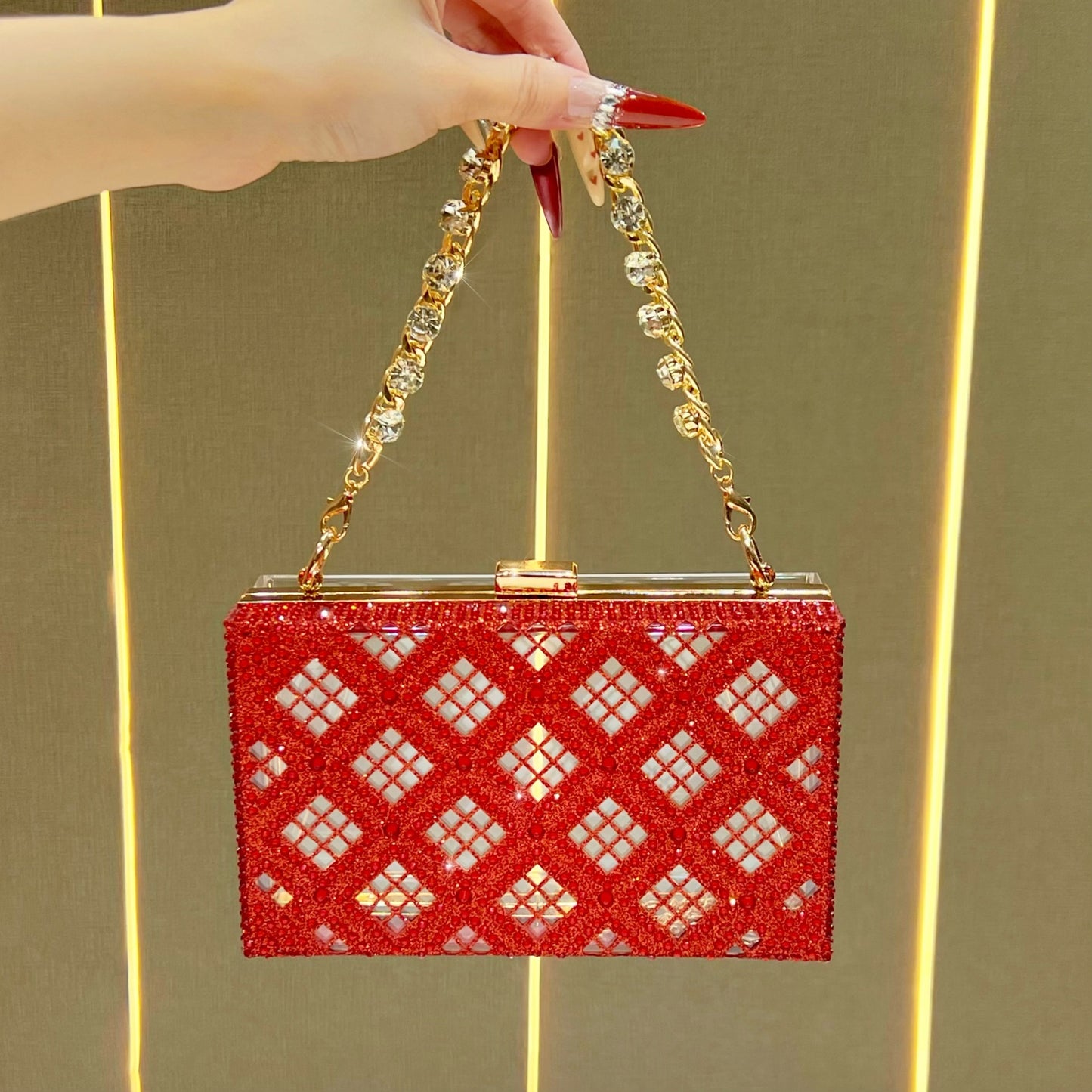 Women's Diamond High-grade Clutch Chain Transparent Dinner Bag
