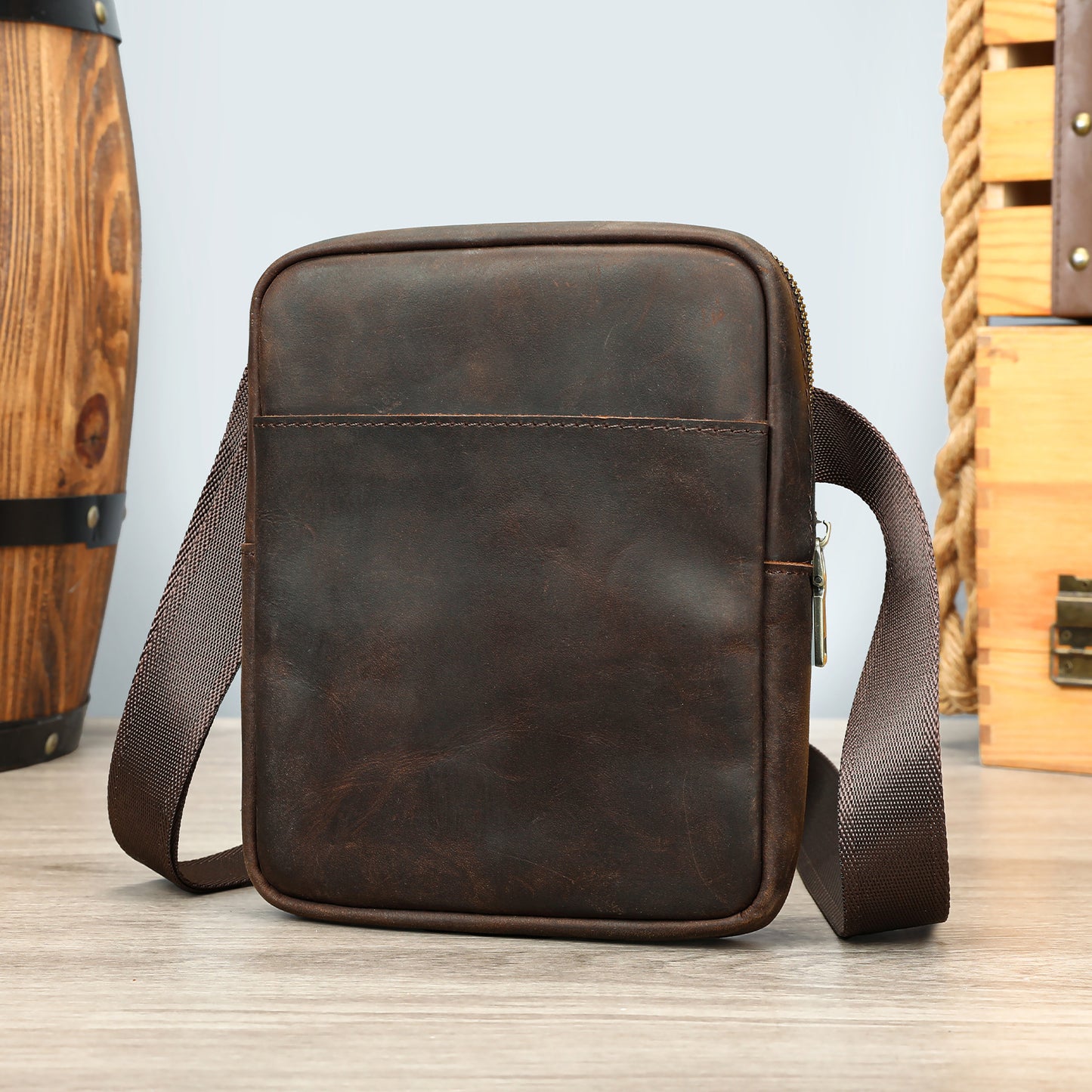 Men's Leather Fashion Crazy Horse First Layer Cowhide Men's Shoulder Bag