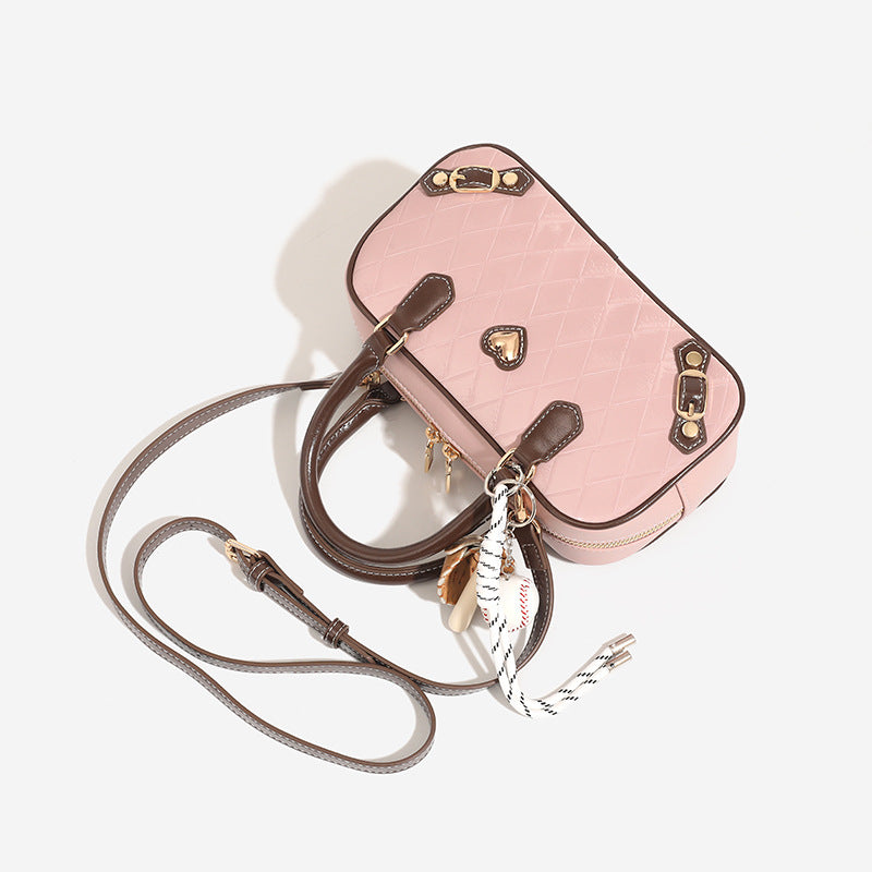 Women's Design Rhombus Bowling Boston Contrast Color Love Hand Women's Handbag