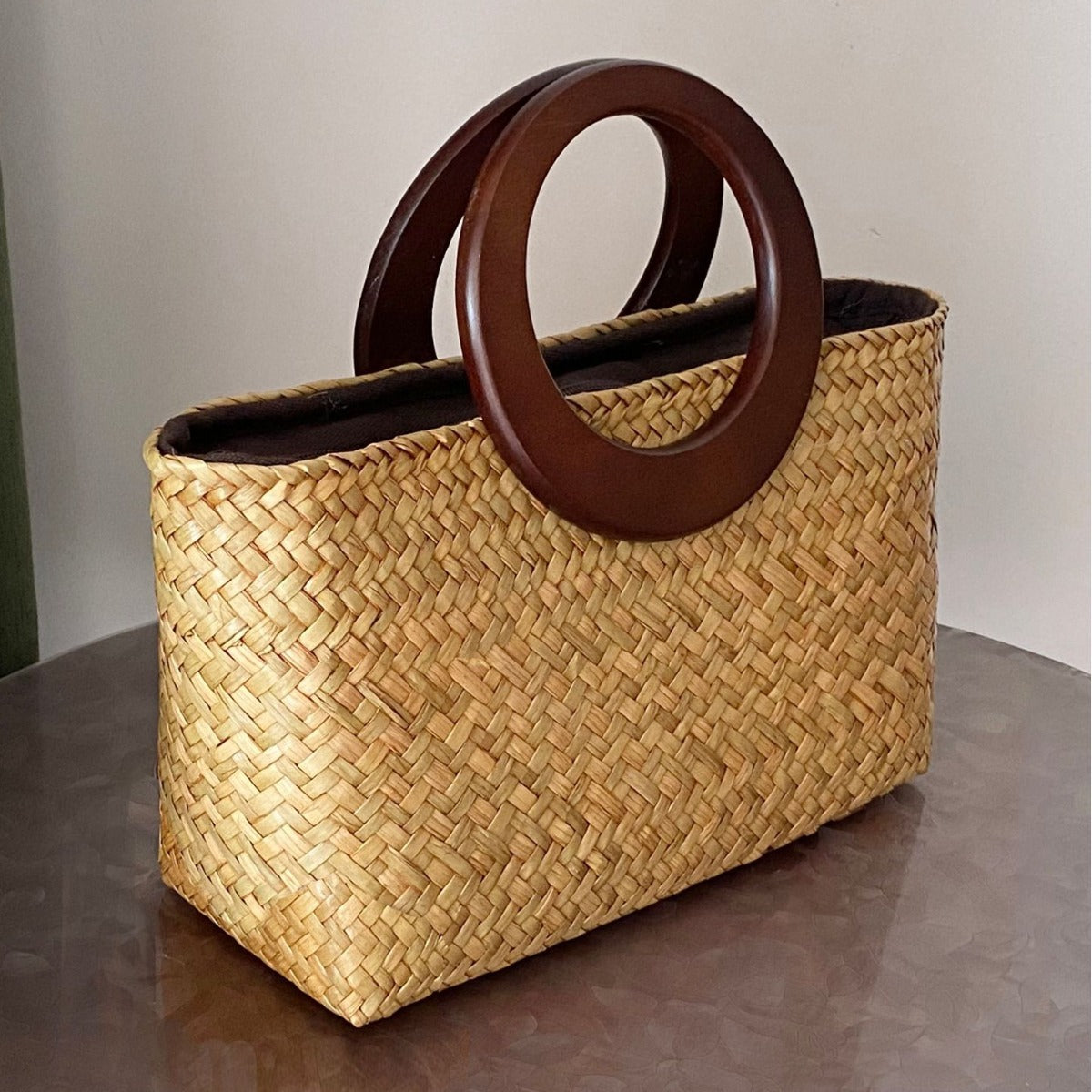Woven Artistic National Style Beach Wooden Rattan Women's Handbag