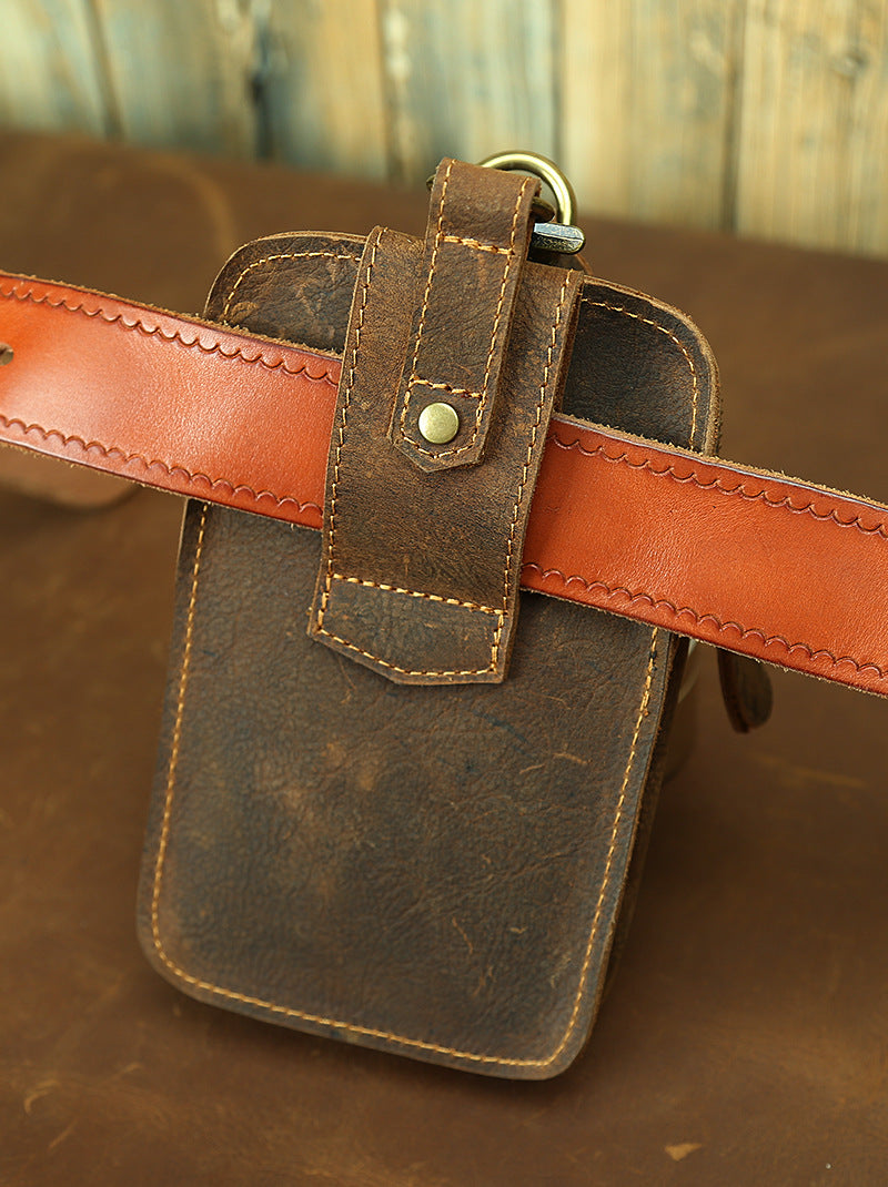 Crazy Horse Leather First Layer Cowhide Wear Hanging Genuine Phone Bags