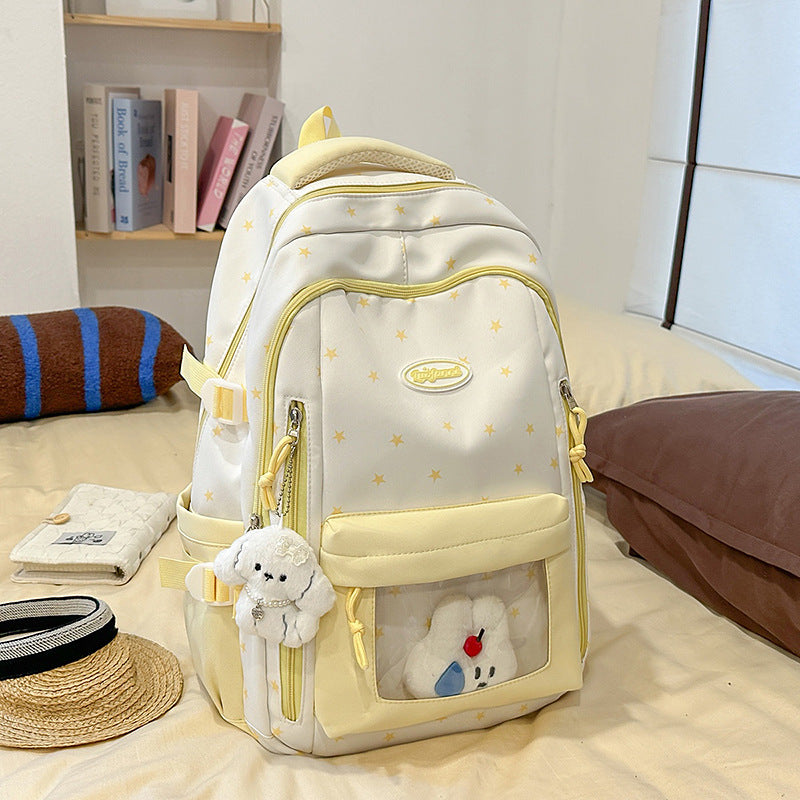 Women's Large Capacity Simple Transparent Star Design High College Leisure Backpack