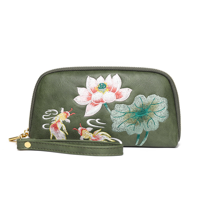 Style Lotus Embroidery Literary Flower Printing Hand Bags