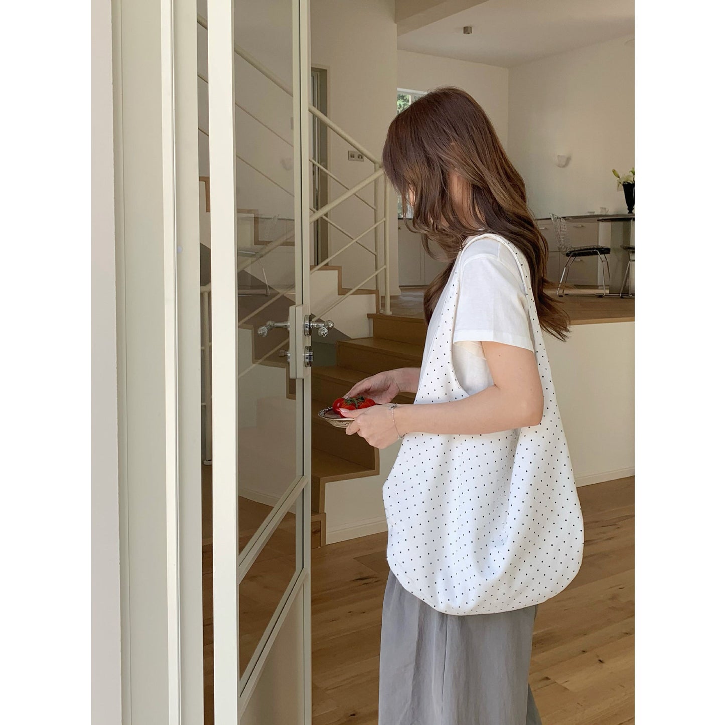 Women's Idle Style Polka Dot Large Capacity Totes Simple Shoulder Bags