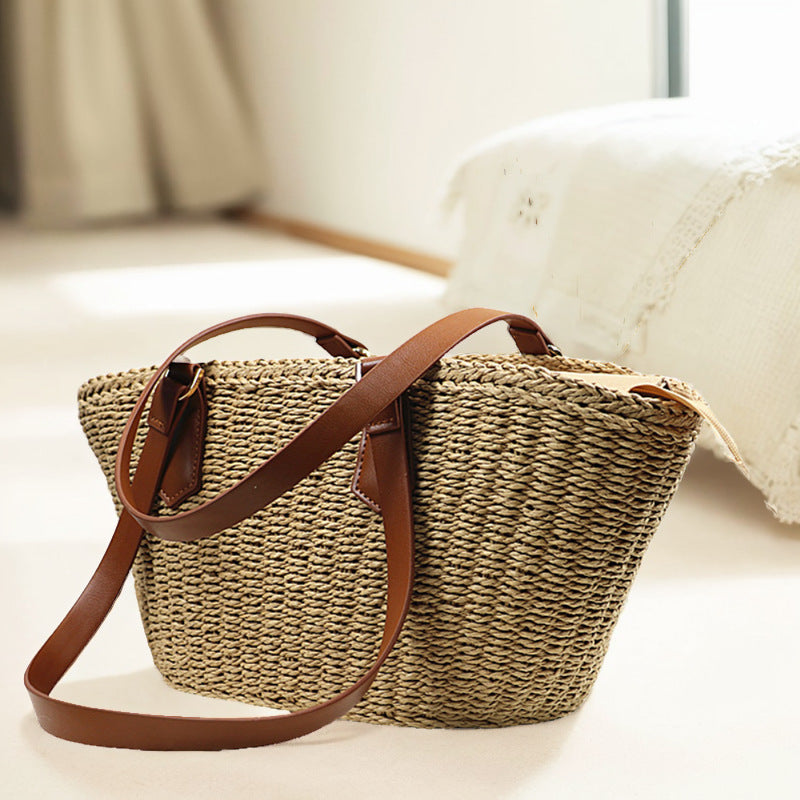 Women's Straw Stitching Large Capacity Beach Woven Women's Shoulder Bag