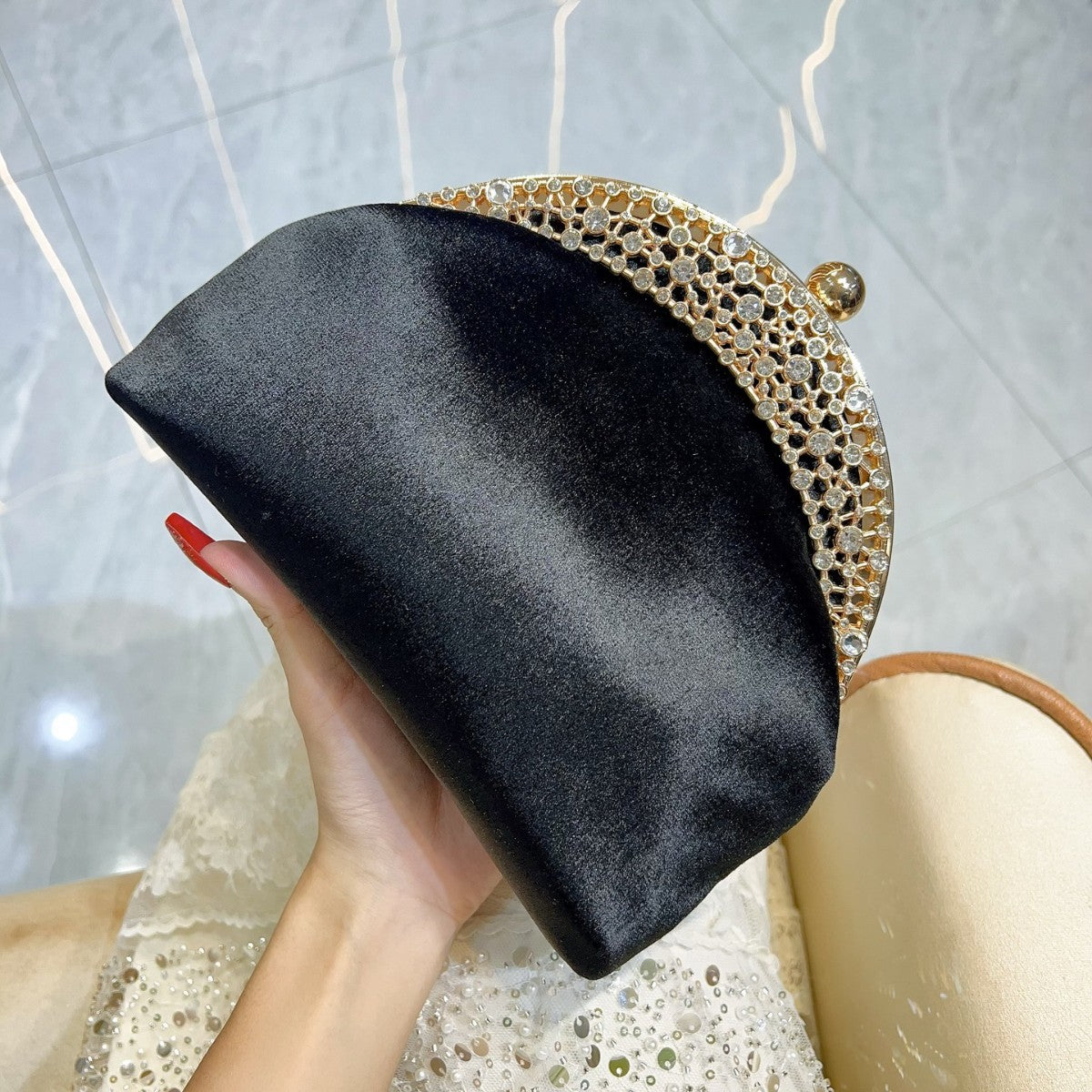 Versatile Women's Suede Clutch High-grade Diamond Dinner Bag