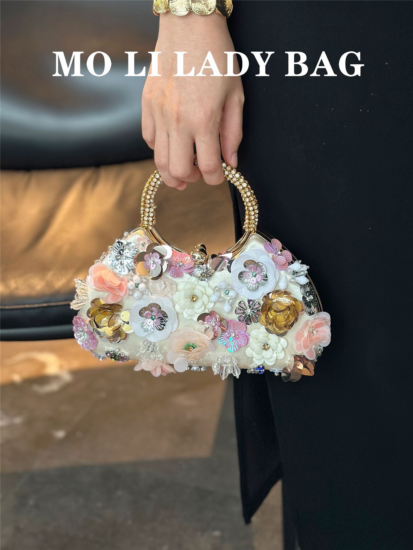 Women's Handmade Flower Metal Dinner Cheongsam Portable Bags