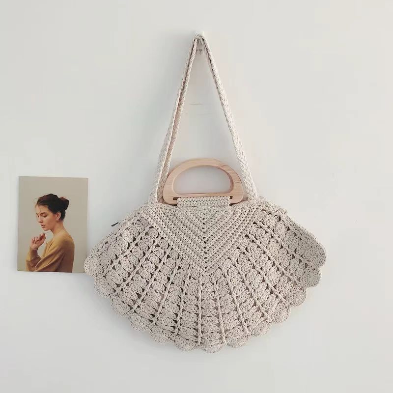Retro Mori Style Hand-woven Portable Shell Cotton String Women's Handbag