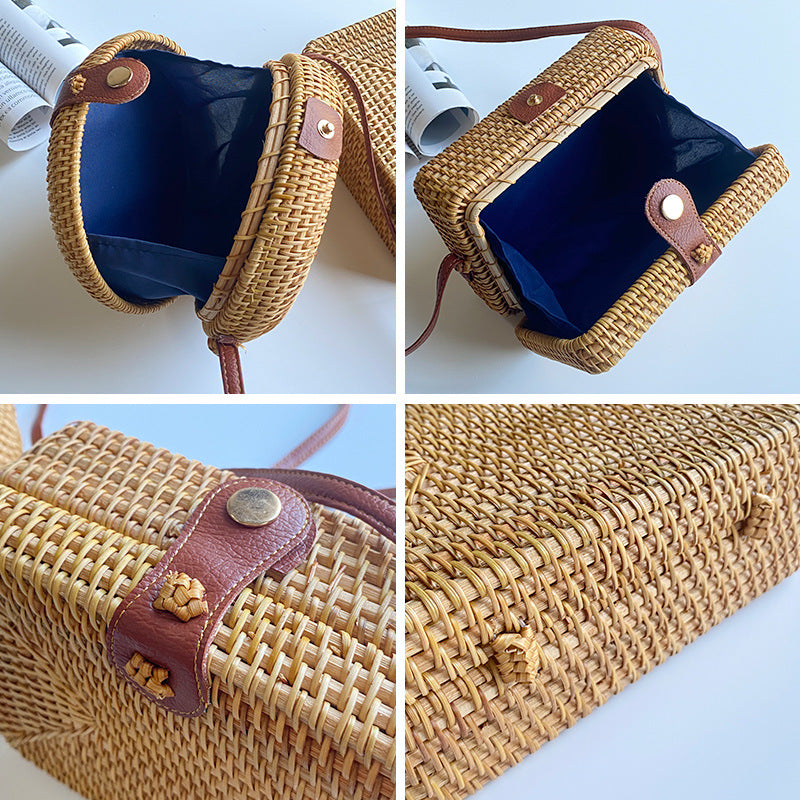 Rattan Weave Mini Mori Style Basket Vintage Artistic Crafts Women's Shoulder Bag