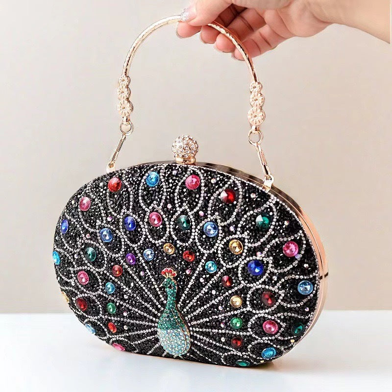 Peacock Diamond Retro Style Party Black Dinner Bag