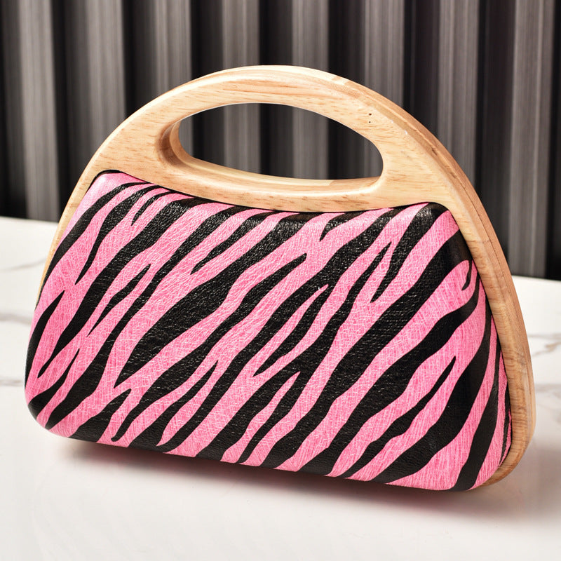 Zebra Pattern Vintage Shaped Wood Party Summer Dinner Bag