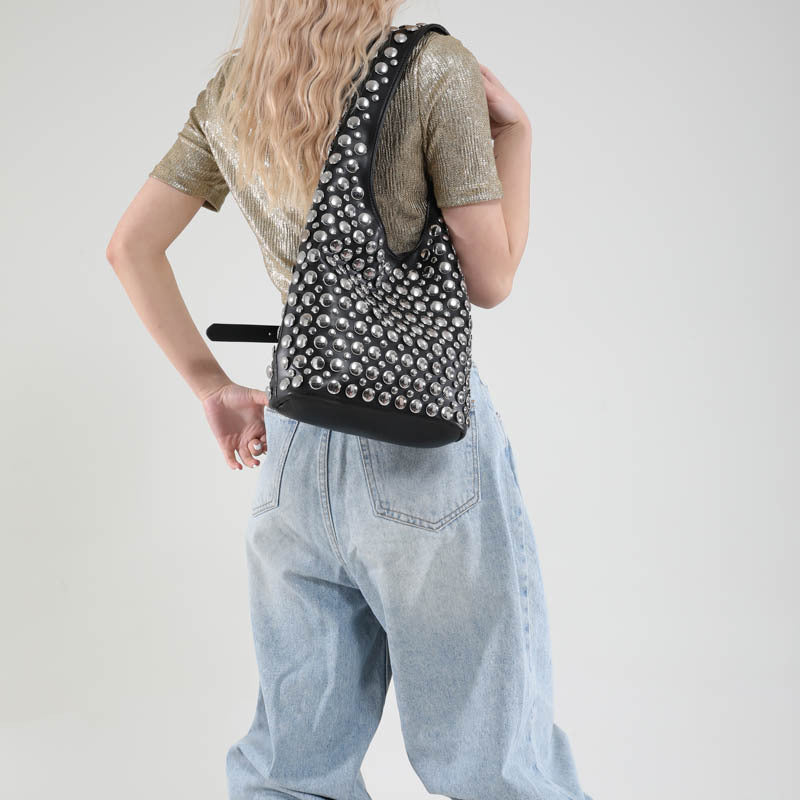 Women's Punk Style Rivet Inlaid Leopard Print Shoulder Bags