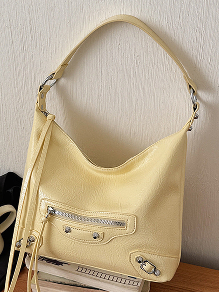 Women's Western Style Personalized Underarm Spring Fashion Pure Color Simple Large Shoulder Bags