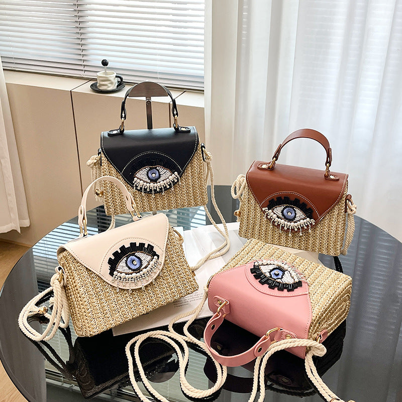 Women's Summer Woven Cartoon Big Eyes Funny Women's Shoulder Bag