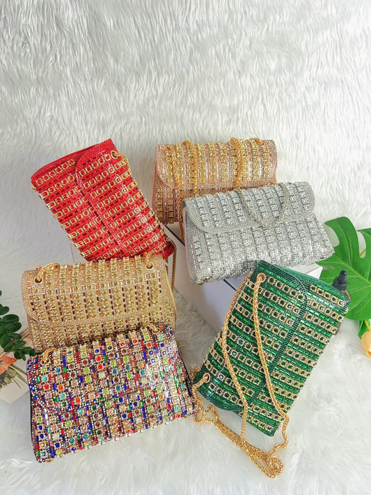 Women's Color Matching Rhinestone Ornament Gem Diamond Dinner Bag
