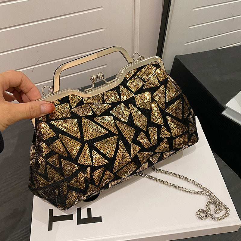 Women's Textured Sequin Colorful Niche Chain Coin Purses