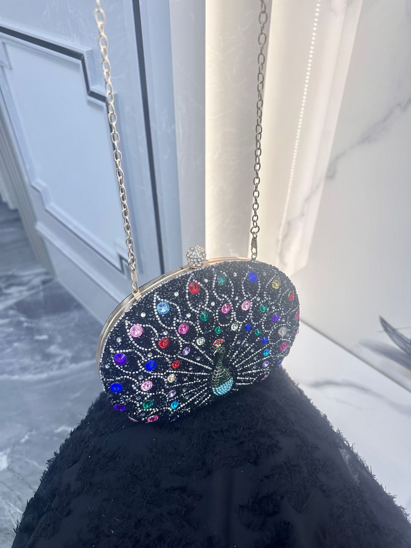 Peacock Diamond Clutch Birthday Wedding Retro Style Dinner Bag