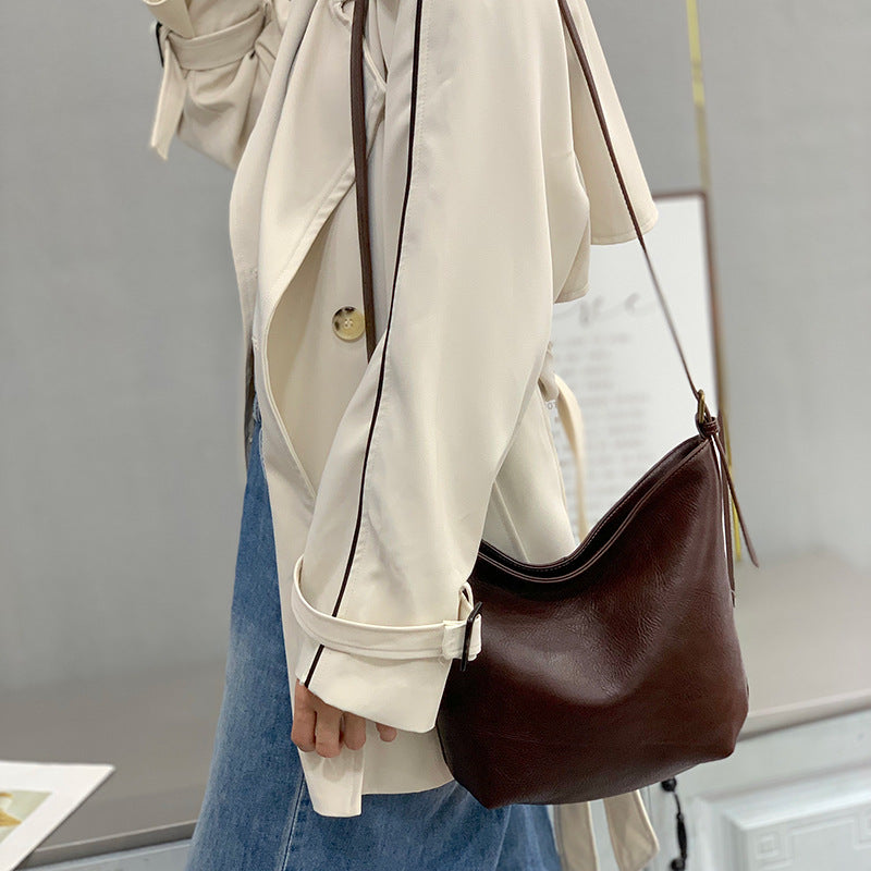 First Layer Cowhide Dumpling Genuine Leather Fashion Simple Large Women's Messenger Bag