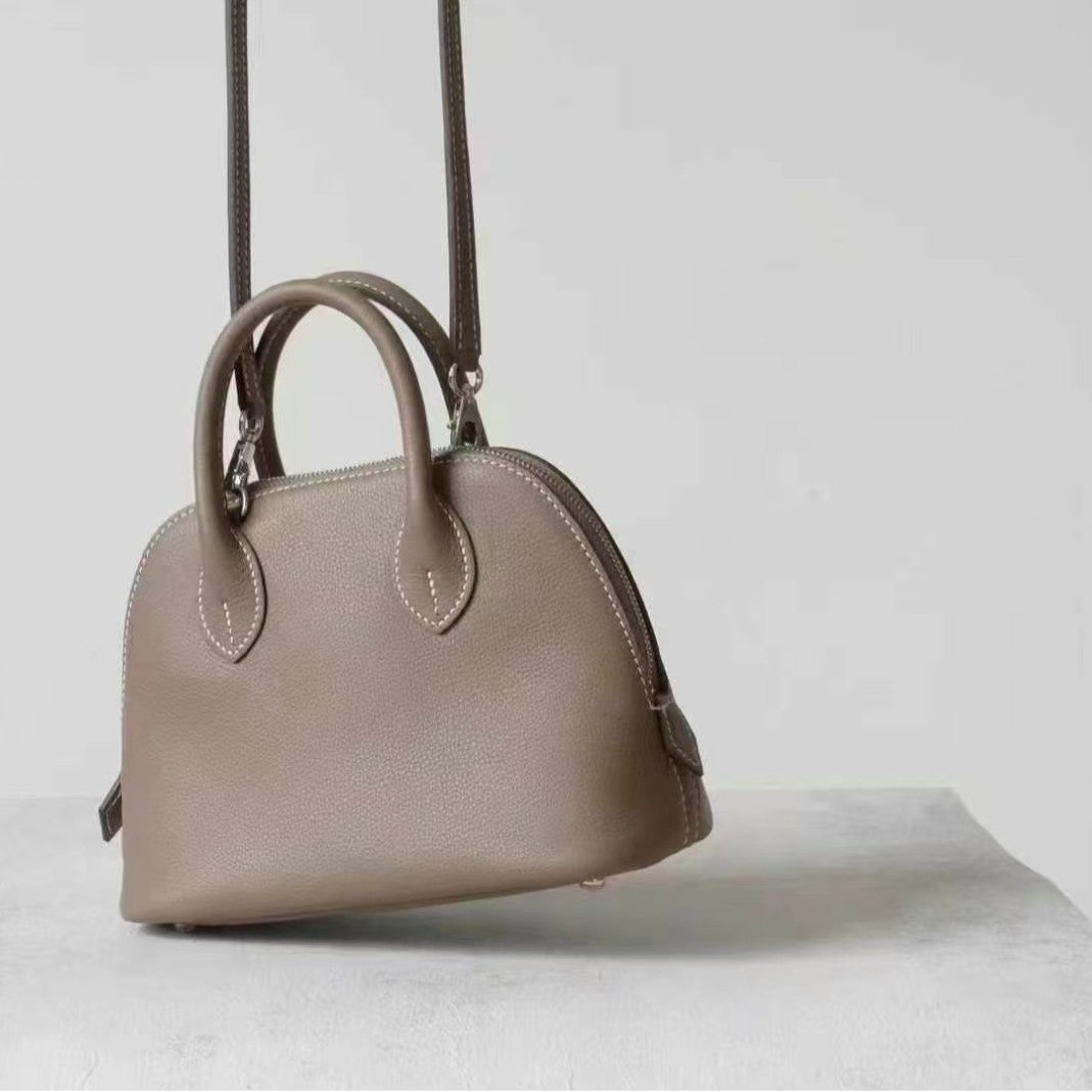 Bowling Top Layer Leather Steel Hardware Half Hand Sewing Thread Women's Messenger Bag