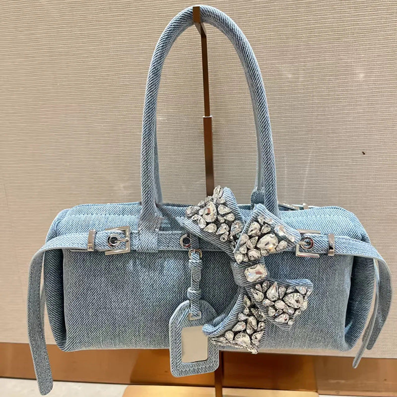 Women's Niche Denim Underarm Solid Color Fashionable Stylish Sweet Bags