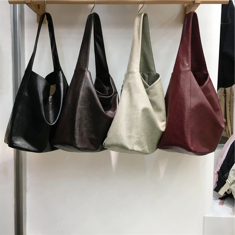 Dirty Cabinet Niche Idle Style Wide Strap Soft Oil Wax Tote Bags