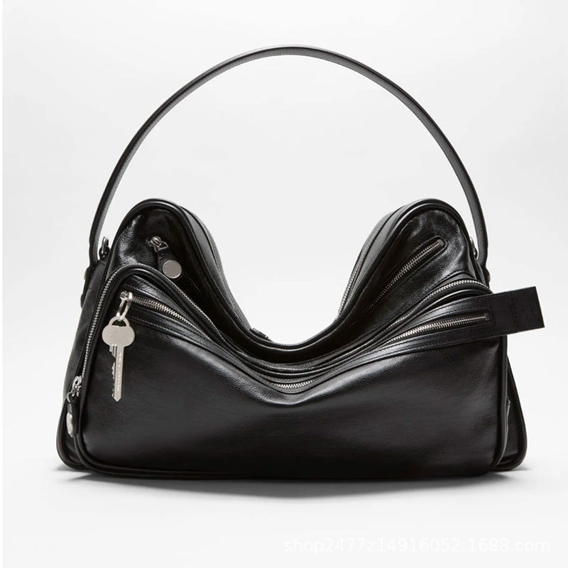 Swedish Niche Genuine Leather Zipper Pendant Underarm Women's Shoulder Bag